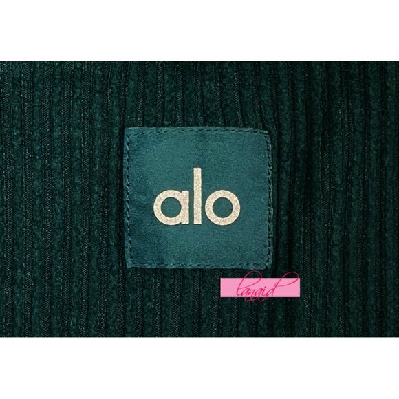 Alo Muse Hoodie Midnight Green Ribbed Hooded Pullover Sweatshirt Hood Sweater L - Picture 10 of 11